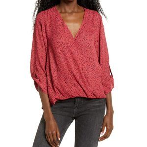 NWOT ALL IN FAVOR Twist Hem Top In Rose and Black Animal Print